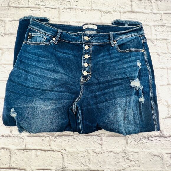 KanCan For Maurices Jeans Women's Plus 24 Dark Wash Button Fly Ripped Skinny - Picture 2 of 10